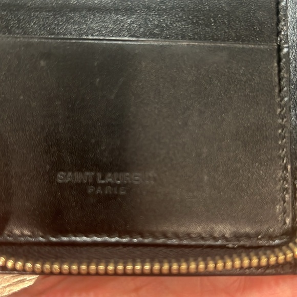 Saint Laurent Tiny Monogram Smooth Leather Zip Wallet Gold Logo - Picture 7 of 7